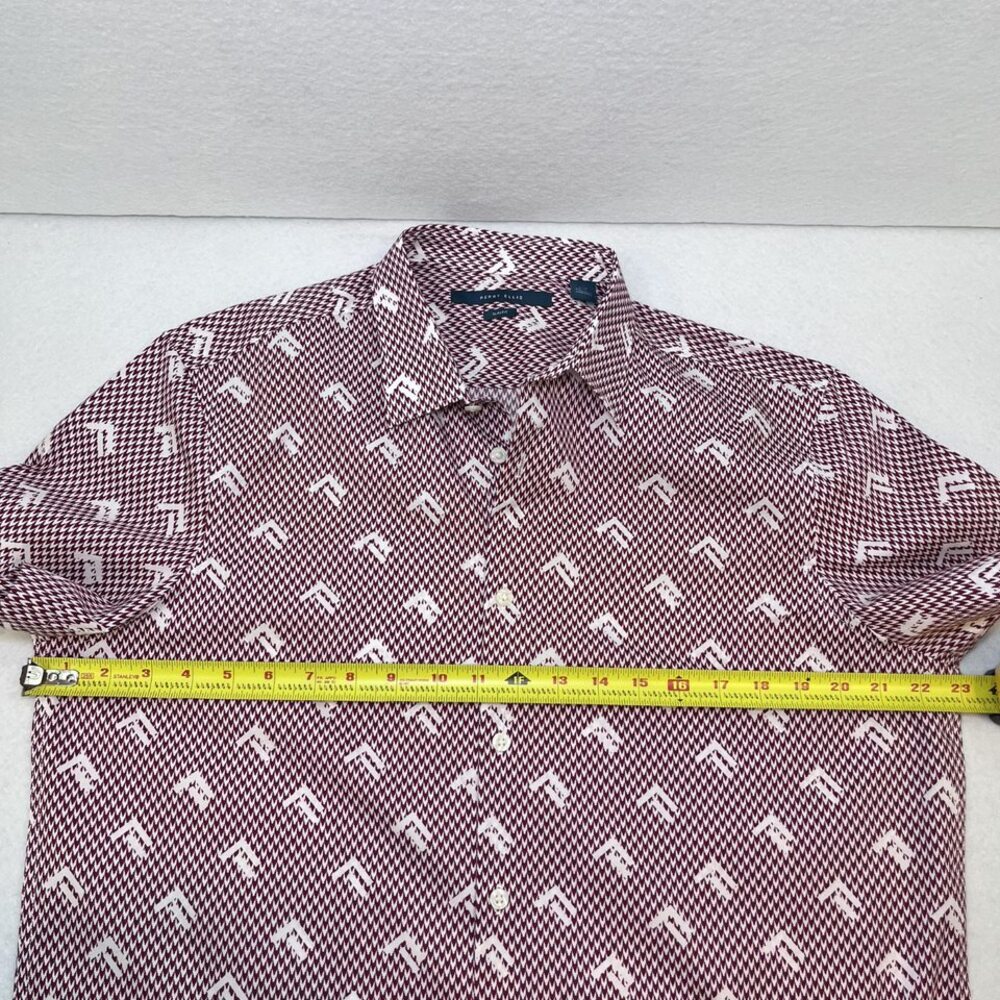 Perry Ellis SLIM FIT short sleeve button down shirt cotton maroon white mens L - Picture 9 of 12